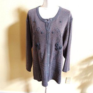 Grey Pearl and Embroidery Cardigan